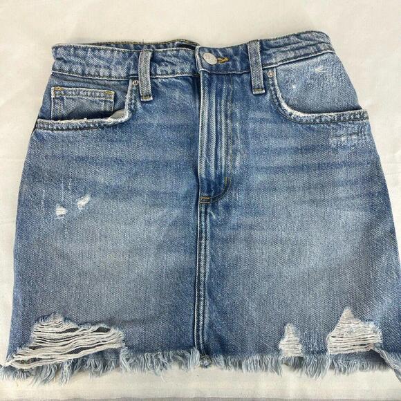 Lee Dresses & Skirts - Distressed Blue Denim Mini Skirt - Trendy Fashion Staple - Size 26